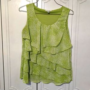 Dress barn light green ruffle top feminine pastel spring sleeveless blouse